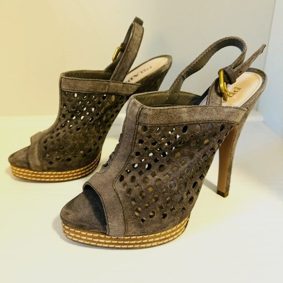 Prada Grey Peep Toe Slingback Heels - Picture 1 of 5
